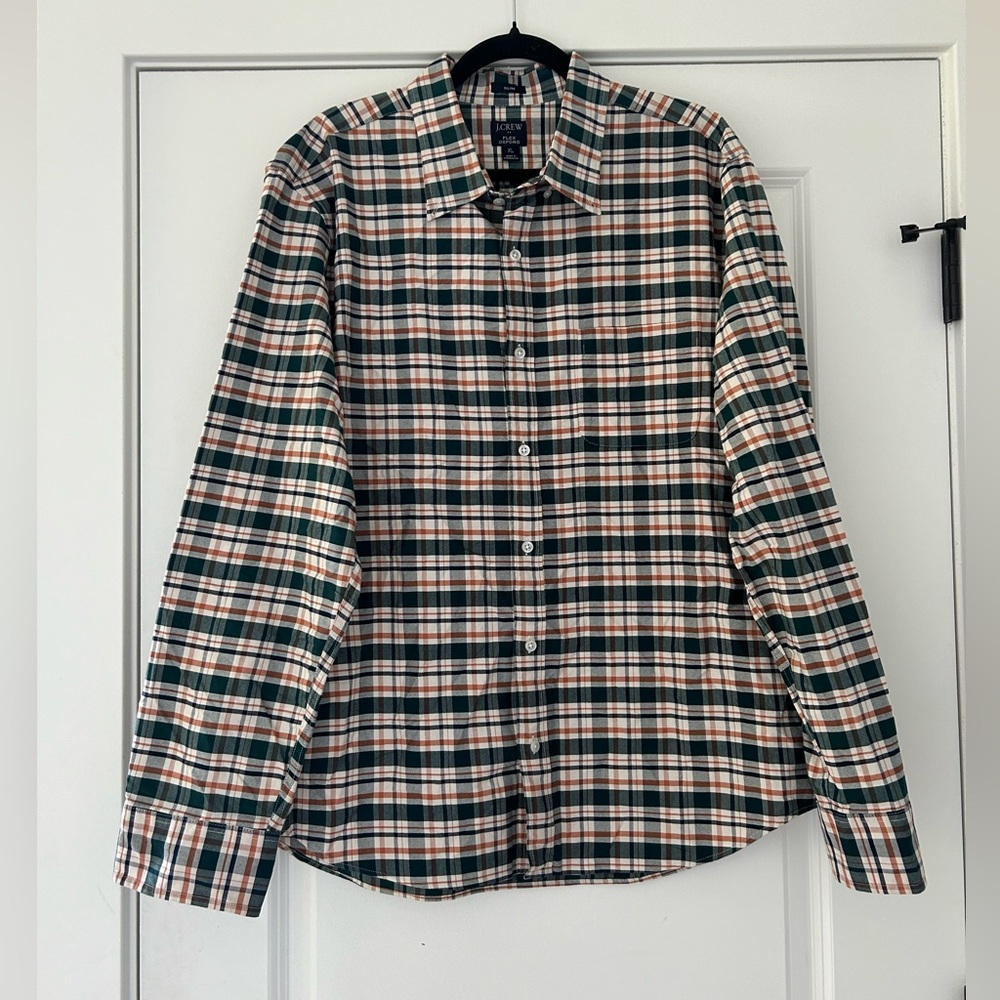 J Crew Slim Flex Oxford Plaid Button Down Shirt